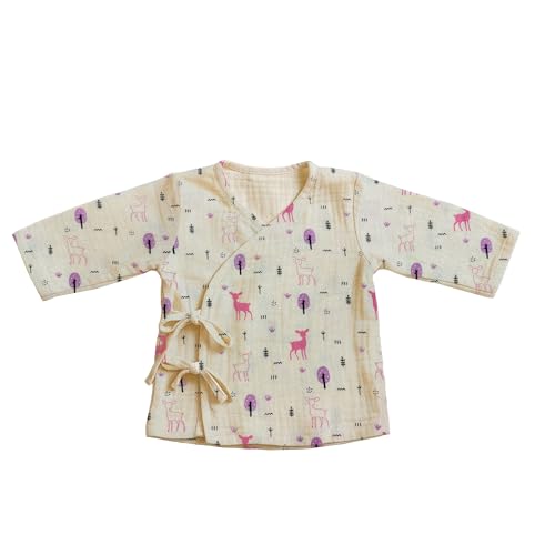 Image of Organic Crinkled Cotton Muslin Angarka Jabla Ivory Full Sleeve Vest for Newborn and Infants Baby Boys and Girls Pack of 3 Size 0-3 Months All Season Wear