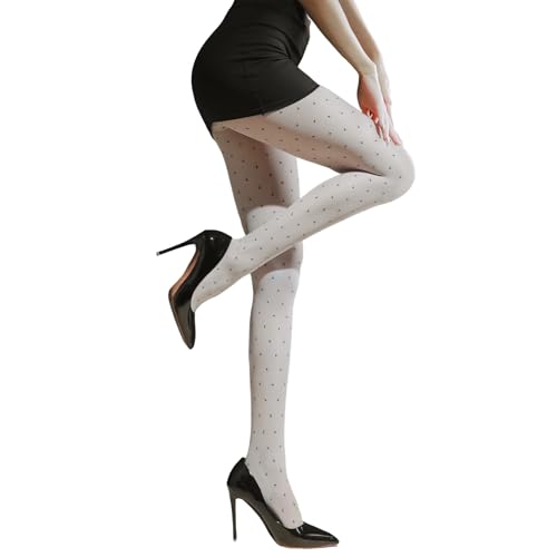 Women’s Ultra Sheer Pantyhose Polka Dots Tights Patterned High Waist Stretchable Footed Plus Size Stockings