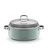 WMF Fusiontec Mineral Pro, Schmortopf mit Deckel, 28 cm, langlebiges, kratzfestes Material, Bräter mit Deckel, für alle Herdarten geeignet, Made in Germany, Eucalyptus Haze, 0519885290