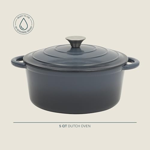 Image of Gibson Home Addlestone 5 Qt Enameled Cast Iron Dutch Oven Pot with Lid - Round, Oven Safe to 500F, Ideal for Bread Baking & Stews - Gradient Navy Blue