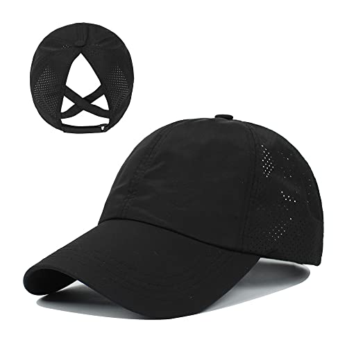 Vikodah Ponytail Baseball Cap For Women Girls,Outdoor Quick Dry Mesh Baseball Hat Adjustable Black thumb #3