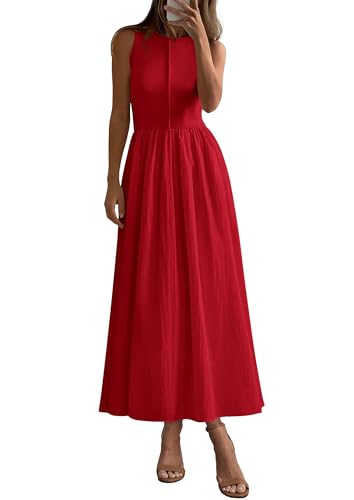 Image of PRETTYGARDEN Maxi Dresses for Women 2026 Summer Casual Sleeveless Patchwork Flowy Vacation Sundress Knit Long Work Tank Dress