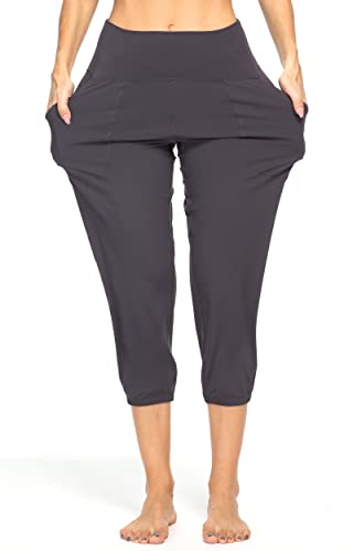 Kcutteyg Womens Joggers With Pockets High Waisted, Lightweight Quick Dry Athletic Workout Soft Pants For Gym, Yoga, Running (Capri Dark Grey, Medium) #TOP3