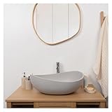  MOB-IN Vasque à Poser Organique en béton Gris 57x37cm