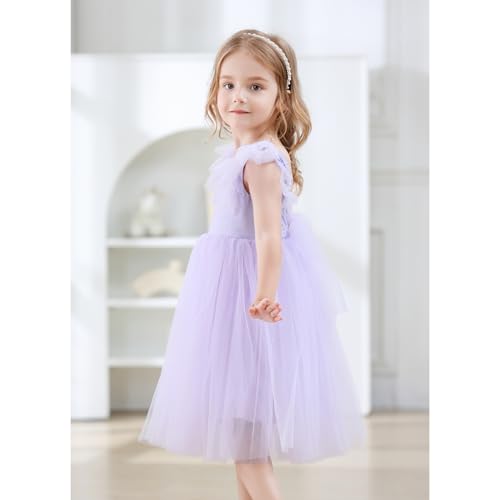 Image of Tutu.kk Toddler Girls Vintage Party Dress Ruffled Sleeve A-Line Tulle Flower Girl Dresses for Wedding,Birthday