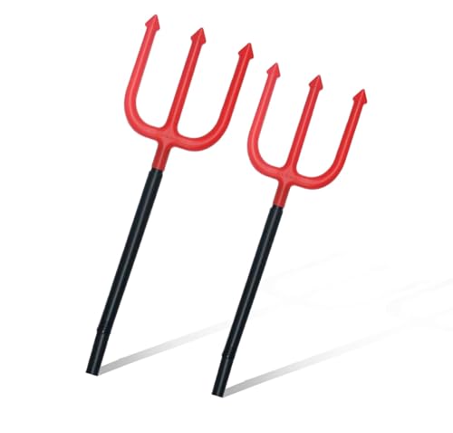 2 Pack Halloween Fake Knife Prop, Realistic Bloody Knives Machete Cleaver & Pitchfork Party Supplies Tricksters Horror Prank Toy Fancy Dress Up Costume Party Accessory (Devil Fork (2 Pack))
