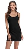 ACIEMR Women Full Slip v-neck Adjustable Spaghetti Strap Cami Under Dress Black Medium