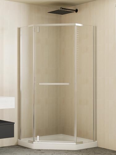 36' Neo-Angle Shower Door, Semi-Frameless Pivot Corner Shower Enclosure, 1/4' SGCC Tempered Glass with Safety Film & Nano Coating, Chrome Silver, 36 x 36 x 72 Inch, Base Not Included