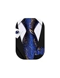 Barry.Wang Man Tie Set Paisley Pocket Square Cufflinks Silk Necktie Wedding Business Blue