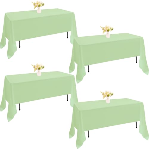 Image of 4 Pack Rectangle Tablecloth 60x126 Inch Sage Green Table Cloth for 8 Foot Rectangle Tables Washable Polyester Table Cover for Wedding Dining Tables Parties Banquet(60x126 Sage Green)