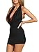 Women's Sexy Backless V Neck Mini Dress Summer Club Night Sleeveless Tight Cocktail Dresses Medium,Black