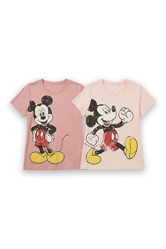 Disney Mickey Mouse Womens Graphic T-Shirt (Pack of 2) Multi-Pack Casual Short-Sleeve Tops Vibrant Character Prints Soft Breathable Fabric Relaxed Fit Everyday Wear