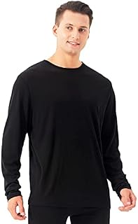 Amazon Brand - Hikaro Men's 100% Merino Wool Thermal Long Sleeve Top, Premium Crew Neck Base Layer, Quick Dry Lightweight, Black