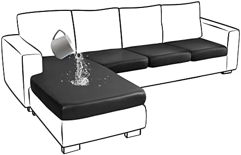 Yates Home Sectional Couch Covers 4 Piece Sofa Cushion Covers for L Shape Couch PU Leather Separate Cushions Couch Chaise Slip Cover for Both Left/Right Sectional Couch(3 Seater + 1 Chaise,Black)