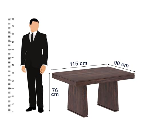 Image of Solid Wood 4 Seater Dining Table | Sheesham Wood Four Seater Dining Table with Cushion Chairs | Wooden Furniture Dinner Table | Walnut Finish