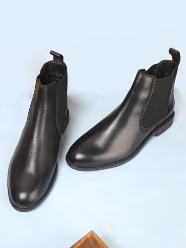Image of Carlton London Men's Premium Leather Slip-On Solid Chelsea Boots