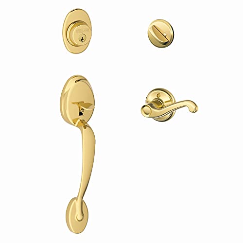 Image of Plymouth Single Cylinder Handleset and Left Hand Flair Lever, Antique Brass (F60 PLY 609 FLA LH)