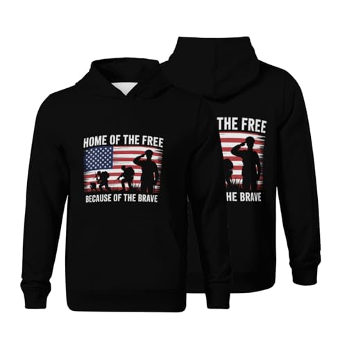 Kid 4th Of July Home Of The Free Because Of The Brave Soldiers Boys Girls Lightweight Kangaroo Pocket Fleece Hoodies