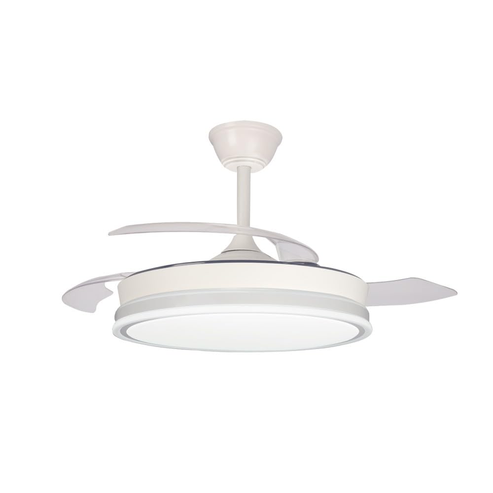 wonderlamp - Ventilador de techo retrláctil con aspas plegables Surpino Blanco, Ventilador de techo con luz LED 45W con Memoria de encendido y Mando a distancia CCT Regulable