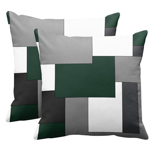 Emvency Set of 2 Dark Green Geometric Throw Pillow Cover Black Grey White Painting Abstract Checkered Design Decorative Pillow Case Modern Home Decor Standard Square 18x18 Inch Cushion Pillowcase