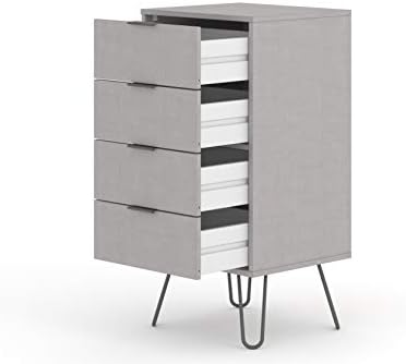 Home Source Chest of Drawers Bedroom Living Room Storage Furniture with Metal Handles, Engineered Wood, Grey, 4