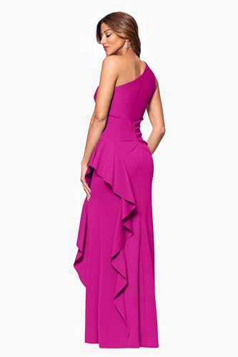 Image of Xscape Women's Floor Length One Shoulder Ruched Waist with Ruffle Bodice Evening Dress with Side Slit