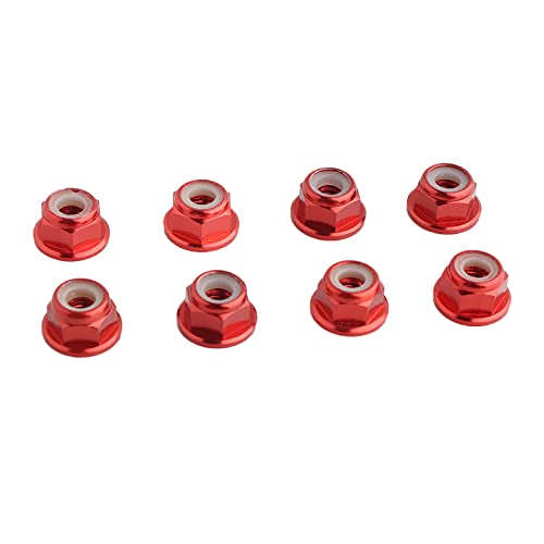 Gdool 8Pcs Flange M4 Lock Nuts Serrated Nylon Self-Tightening Aluminum M4 Wheel Hardware For Axial Hpi Tlr Ecx Model Rc Car Vehicles Upgraded Replacement Parts (Red) #TOP1