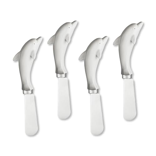 Supreme Housewares Grey Dolphin Cheese Spreaders, Hand-Painted Resin Handles with Stainless Steel Blades for Spreading Cream Cheese, Butter, Jam, or Sandwich, Set of 4