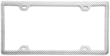 BLVD-LPF OBEY YOUR LUXURY 100% Real Carbon Fiber License Plate Frame with Slim 4 Holes & Matching Screw Caps | Silver License Plate Cover Holder | 1 Frame