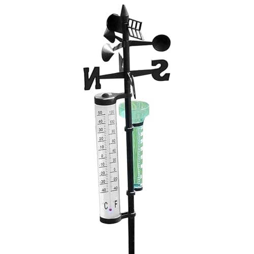 Station météo sans Fil avec Support Rotatif 55'' Station météo Facile à Installer avec pluviomètre, thermomètre météo et girouette pour Mesure de Jardin Girouette météo thermomètre pluviomètre W