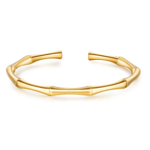 Image of Bamboo Pattern Bracelet for Women | Premium Gold Plated Cuff Bracelet | Minimalist Designer Jewellery for Daily & Party | Gift for Her