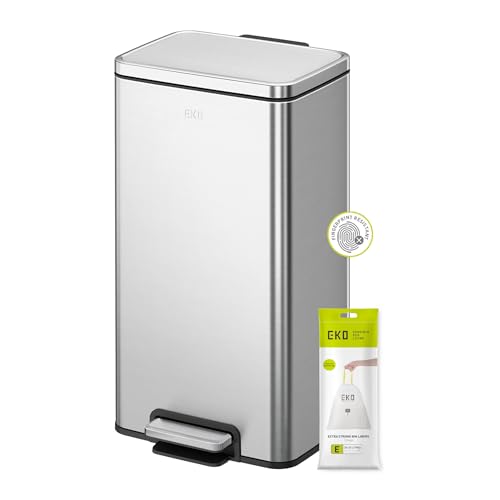EKO Madison 30L Pedal Bin, Matte Stainless Steel with Fingerprint-Resistant Finish, Removable Inner Liner Pedal Rubbish Bin for Kitchen & Household Use