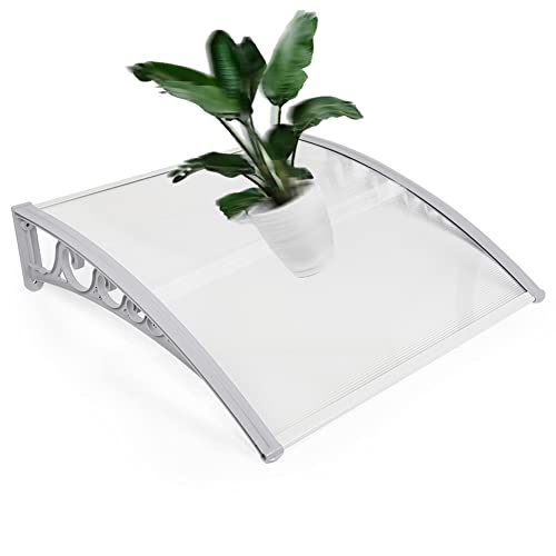 YIMING Auvent de Porte d'entrée, Longueur 100 cm (39,37''), Marquise de Porte et Fenêtres, Auvent de fenêtre en Polycarbonat, UV Protection, Pluie et Neige Protection (Gris-Blanc, 60×100×19 cm) Cover