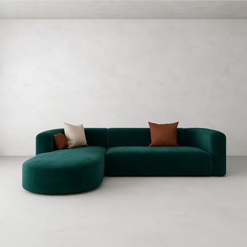 Image of Modern Classic L Shape Sectional Sofa Set, Chesterfield Style 4 Seater Sofa Set with Pillows for Living Room, Bedroom and Office and Hallway Colour (L-Shape Left Chaise Teal Green)
