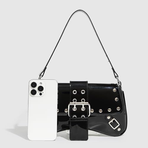 FALETO Y2K Shoulder Bag for Women Rivet Hobo Handbag Goth Punk Underarm Purse with Buckle4
