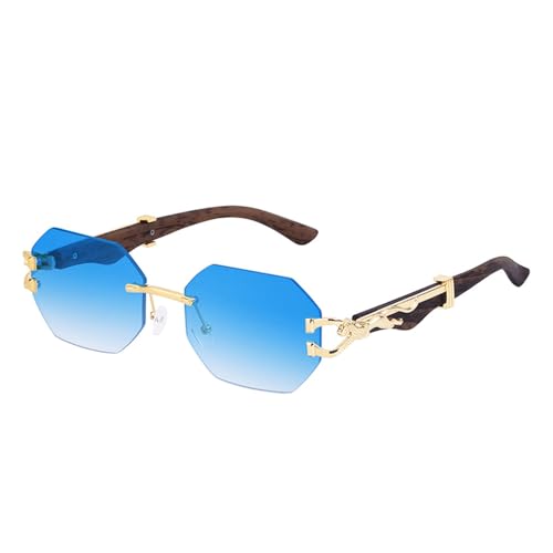 ZIUTNSAV-Small Frame Octagon Rimless Sunglasses Men Vintage Frameless Sun Glasses For Male Leopard Eyewear Shades UV400