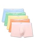 Lacoste Men's Cotton Stretch Essentials Trunks, 5-pack (Amazon Exclusives), Overview/Liamone/Yellow/Coralline/Flamingo, Large