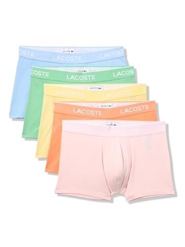 Lacoste Men's Cotton Stretch Essentials Trunks, 5-pack (Amazon Exclusives), Overview/Liamone/Yellow/Coralline/Flamingo, Large