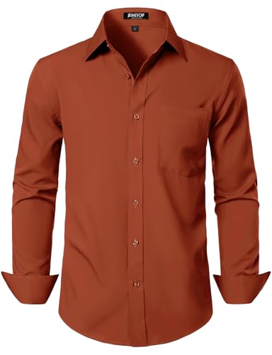 JEMITOP Men Stretch Business Casual Dress Shirts Rust Red XXXL