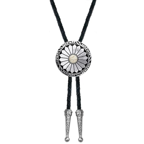 Image of Turquoise Bolo Tie for Men, Leather Braided Necktie Western Cowboy Bola Tie Costume Accessories for Men Women