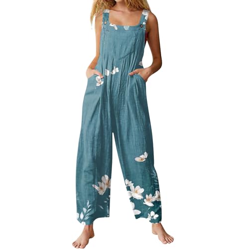 Women Jumpsuits Vintage 2025 Spring Summer Outfits Palazzo One Piece Rompers Boho Floral Beach Overalls with Pockets