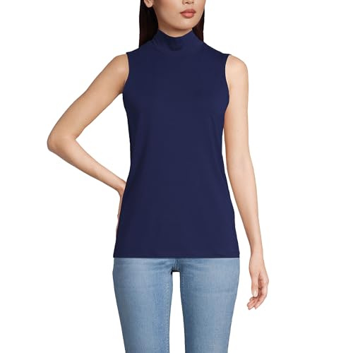 Lands' End Women's Lightweight Jersey Turtleneck - Slim Fit Long Sleeve, Charcoal Heather