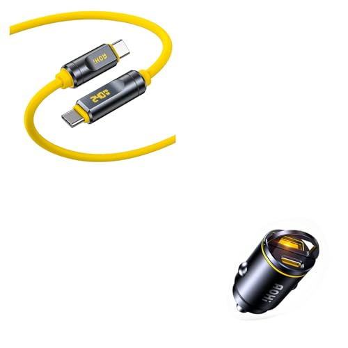 AOHI USB C Car Charger, PD 45W&QC 30W 2 Port Type-C Fast Charging Car Charger Lighter+AOHI 240W USB4 2.0 Cable with LED Digital Display 3.3ft with Dual 80Gbps Data Transfer and Dual 8K Video Display