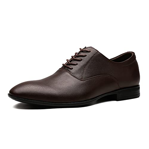 Dress Oxford for Men Lace Up Round Toe Genuine Leather Slip Resistant Rubber Sole Low Top Business(Brown,10 M US)