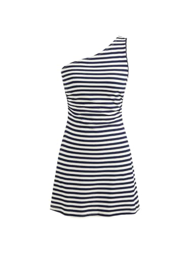 Image of CIDER Women's Summer Striped Mini Dress Sleeveless Bodycon Dresses Asymmetrical Neck Casual Party Club Dress 2025
