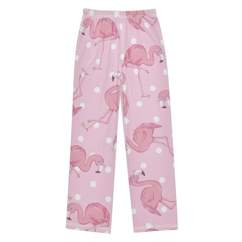 Flamingo and Dot Boys Pants Boys Athletic Pants Long Pant for Boy with Pockets Wide-Leg Size 6-14Y
