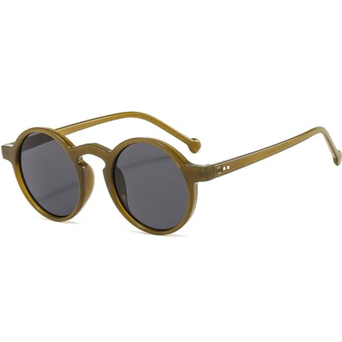 Lunettes de soleil rondes rétro pour femmes et hommes de couleur vert gris