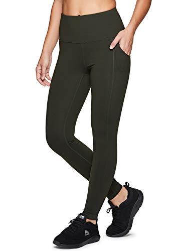 RBX Active Women's Full Length Power Hold High Waist Athletic Running Yoga Legging with Pockets F19 Olive Green M