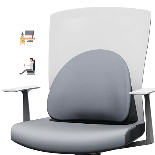 for Office Chair, Car, Computer, Gaming Chair, Recliner - Memory Foam Lower Back Cushion for Pain Relief & Posture Improvement with Double Adjustable Straps Gray - SHAKERINO lumbar support pillow