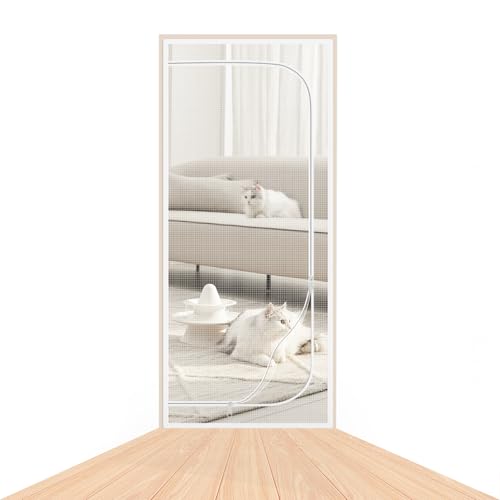 ペット ゲート 猫 ペットゲート 玄関網戸 ペットフェンス 犬 ゲート 猫 ゲート 網戸カーテン 猫網 網戸 網戸キット ドア用 犬 猫 通気 軽量 メッシュ 貼るタイプ 穴不要 面ファスナー 脱走防止 侵入/飛び出し防止 うさぎ 赤ちゃん ホワイト D型 90x210cm